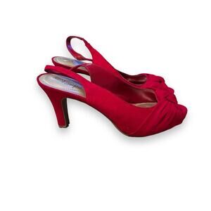 Dexflex Comfort Carmine Red Faux Suede Open toe Slingback Pumps Heels Sz 6.5